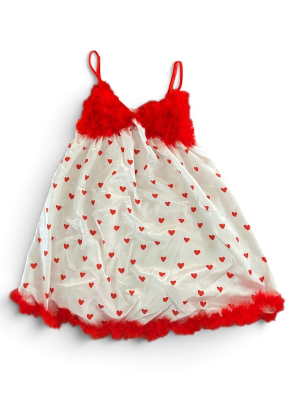 NWT Kawaii Heart Print Fuzzy Trim Dress Cupid Costume Halloween Party Size Small